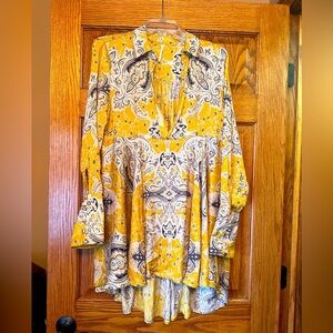 Free People Yellow Paisley Tunic Blouse